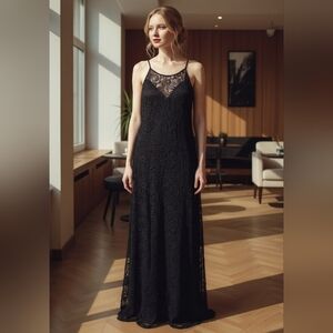 Cesem Black Lace Maxi Dress